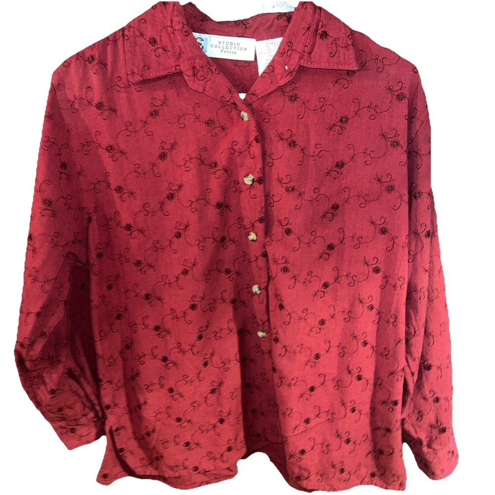 studio collection petite shirt red size PL 88% cotton 13% linen Size PL